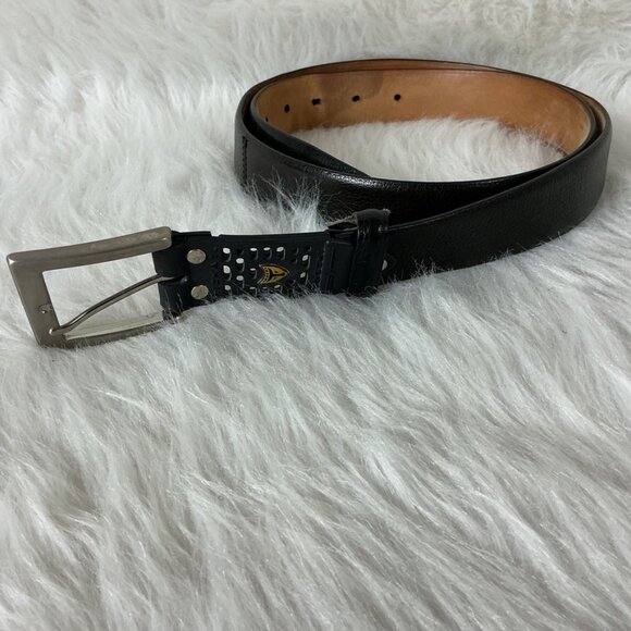 Michael Toschi Brown Leather Belt Black Perforated Rubber Section 42 - Picture 1 of 10